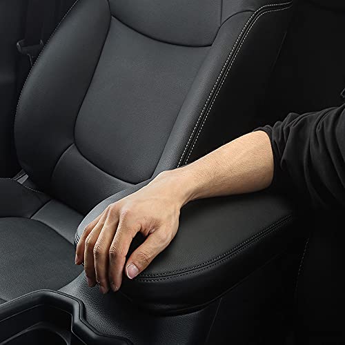 INTGET Center Console Armrest Cover for 2025 Toyota RAV4 Accessories 2024 2023 2022 2021 2020 2019 Leather Middle Console Lid Cover Pad Protector Elbow Arm Rest Covering Car(Black) - color: black