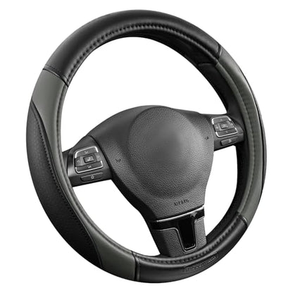 Rubbermaid Steering Wheel Cover – Universal Fit 14.5"–15" Steering Wheel Cover, Anti-Slip Grip, Breathable Leather, All-Season Protection, Interior Upgrade for Cars, Trucks, SUVs - Gray - color: Grey
