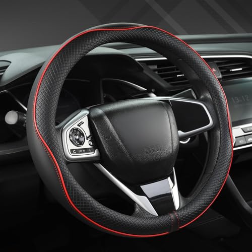 West Llama Microfiber Leather Car Steering Wheel Cover for Honda Accord Civic CR-V HR-V Pilot Fit Passport Odyssey,Sport Style,14.5-15 inch (Black+Red Line-Standrad Size) - color: A-Black+Red Line, size: Standard size (14 Â½''-15'')