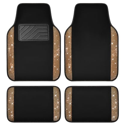 CAR PASS Bling Diamond Car Floor Mats, Shining Rhinestone Carpet Sparkly Glitter Crystal with Anti-Slip PVC Heel Pad Waterproof Universal Fit Automotive SUV,Sedan,Van,Cute Girl Women,4pcs Golden - color: Golden