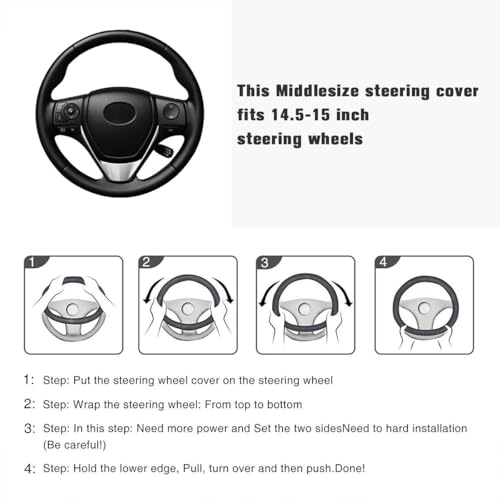 Flying Banner Faux Leather Heavy Duty Inner Ring car Steering Wheel Cover 14.5-15 inches (All Black) - color: black