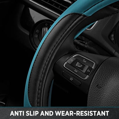 Road Comforts Leather Steering Wheel Cover - Made with PVC Leather - Anti-Slip, Universal Fit 14 1/2 inches to 15 inches - Dark Blue - color: Dark Blue