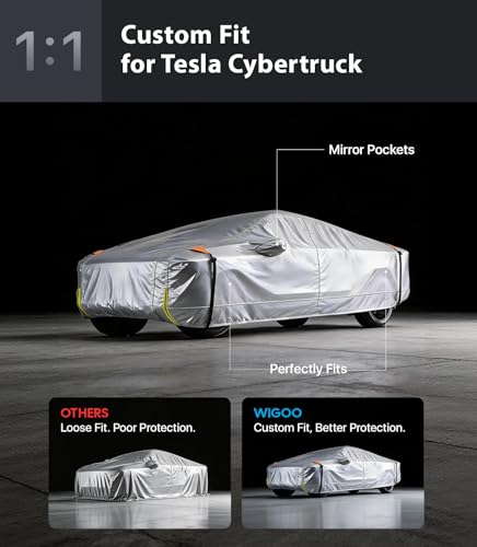 Wigoo Tesla Cybertruck Car Cover Accessories 2024-2026, Custom Fit Waterproof All Weather Outdoor Truck Cover, Windproof UV Rain Snow Dust Protection, Breathable Design, Paint-Safe Lining, Door Zipper - size: for Cybertruck (2024-2026)