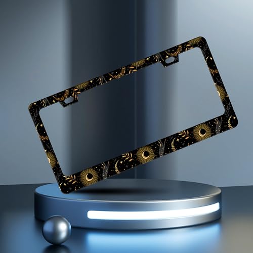 Moon License Plate Frame Hand License Plate Holder Personalise Stainless Steel Funny Design Compatible with Standard License Plate Frames for USA and Canada 6 X 12 Inch 2 Holes with Screws - color: Moon