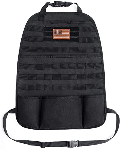 Molle Seat Back Organizer, Tactical Car Seat Cover Organizer Panel with Pouches, Molle Universal Vehicle Panel (Black) - style: Black