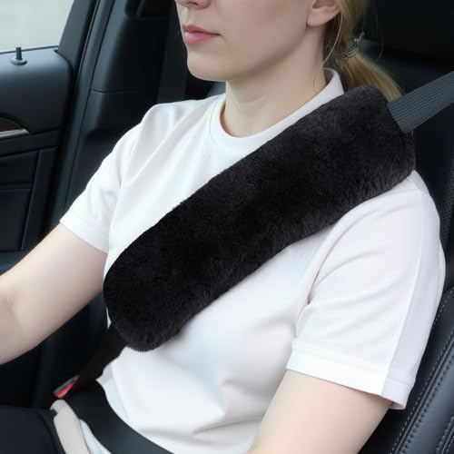 Aegis Cover Sheepskin Seat Belt Cover, Premium Australian Merino Wool Padding, Ultra-Soft & Durability, 0.5" Thick Seat Belt Pads, Universal Fit for Car, Truck, SUV 2Pack (Black) - color: BLACK