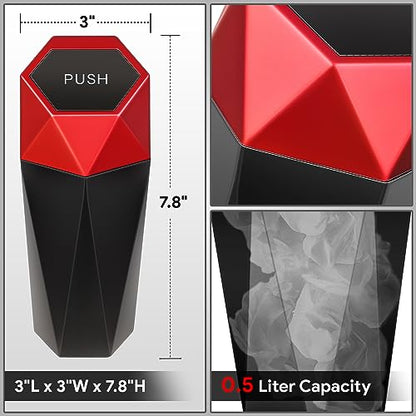 DNA Motoring 2PCS Mini Car Auto Trash Can with Removable Lid, Leakproof Mini Garbage Bin for Automotive Home Office,Black/Red,Set of 2,ZTL-OD-01-RD - color: Black/Red, style: 2pcs