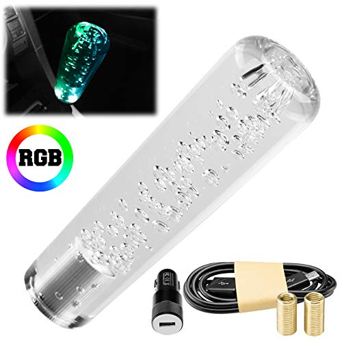 EZAUTO WRAP LED Light RGB Shift Knob Stick Crystal Transparent Bubble Gear Shifter 15cm - color: Clear w/ RGB LED LIGHT, size: 15cm