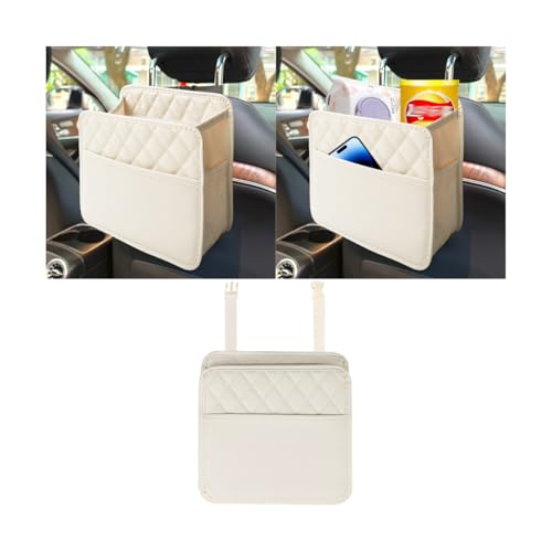Mandark Car Seat Back Organizer, PU Leather Automotive Backseat Hanging Storage Pocket, Multipurpose Vehicle Travel Essentials Accessories for Kids & Adults, Universal for Most Cars (Beige) - color: Beige-2