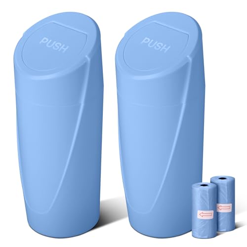Car Trash Can Bin with Lid - 2 Packs Car Garbage Can Cup Holder - Blue Mini Leakproof Vehicle Garbage Bin with 40pcs Trash Bags-Automobile Organizers and Storage for Front Back Seat Accessories - color: Blue,Blue
