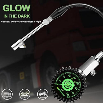 ATsafepro Tire Pressure Gauge 160PSI, Dual Head Air Pressure Gauge for Truck, Semi Truck, ATV, RV & Motorhome with Dually Tires, Heavy Duty Tire Pressure Gauge… - size: 160psi