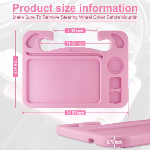 JUSTTOP 4 in 1 Car Steering Wheel Desk for Laptop,Versatile Upgraded Car Seat Tray,Spacious Steering Wheel Table with Tablet Holder and Dual Sauce Racks,Steering Wheel Under Table Console (Large+Pink) - color: Pink-upgraded