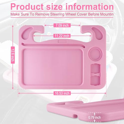 JUSTTOP 4 in 1 Car Steering Wheel Desk for Laptop,Versatile Upgraded Car Seat Tray,Spacious Steering Wheel Table with Tablet Holder and Dual Sauce Racks,Steering Wheel Under Table Console (Large+Pink) - color: Pink-upgraded