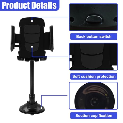 Car Phone Holder Mount, Gooseneck Long Arm Cell Phone Holder, Windshield Window, Dashboard Anti-Shake Handsfree Stand with Strong Suction Cup, Fit for Most Cellphone(Black) - color: Black