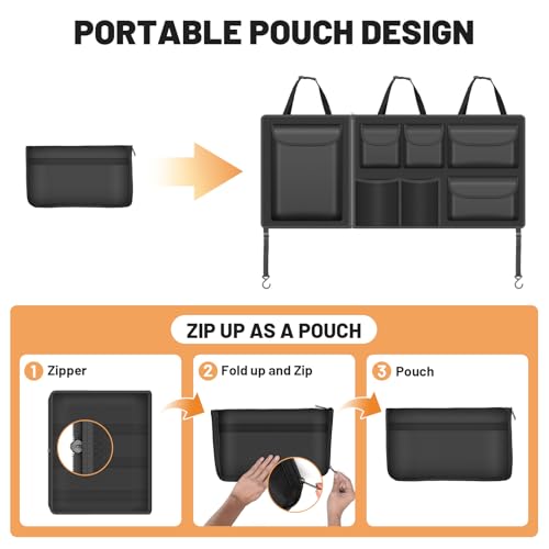 Detachable Hanging Trunk Organizer, Foldable Car Trunks Organizer Back Seat Hangings with 7 Large Compartments, Hanging Trunk Organizer for SUVs, Jeeps, Hatchbacks