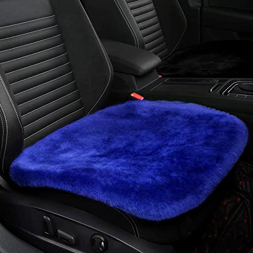 LLB Genuine Sheepskin Car Seat Cushion Seat Covers for Cars Trucks SUV Comfort Seat Protector Pad for Car Driver Seat Car Accessories for Women Office Chair Car Decor (Blue, Front Seat Cushion-1 Pc) - color: Blue, size: Front Seat Cushion-1 Pc