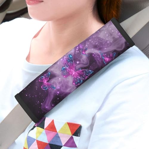 Purple Butterfly Steering Wheel Cover Elastic Non-Slip Car Steering Wheel Covers with Seat Belt Shoulder Pad For Women Men - color: Butterfly