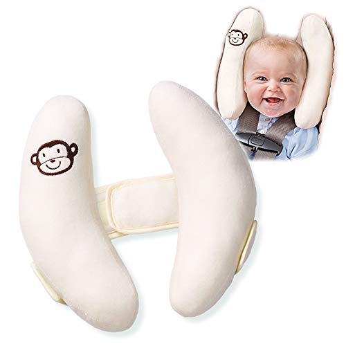 Adjustable Travel Pillow for Infant, Portable Head Support for Car Seats for Newborn, Neck Support Pillow for Baby, Headrest Pillows for Cars, Rest Baby's Head Comfortably - color: A White