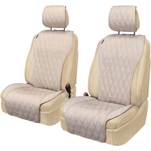 2pcs Sideless Car Seat Covers for All Seasons - Breathable Front Seats Cushions Non-Slip Bottom with Headrest Protectors - Universal Carseat Cover Fits for Most Vehicles Cars Van SUV Truck Beige - color: Front Beige