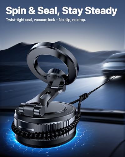 Miracase 2026 Vacuum for Magsafe Car Mount, [Strongest Suction] Magnetic Phone Holders for Your Car, 360° Adjustable Car Phone Holder Mount for iPhone 17 Pro Max 16 15 14 13 12 & All Smartphones