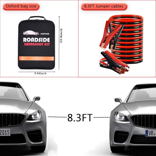 HAIPHAIK Car Emergency Roadside Kit - Roadside Assistance Emergency Kit, Car Emergency Kit with Jumper Cables, Safety Kits for Cars,Folding Shovel, Tow Rope,Car Tool Kit - size: Xxxl-04