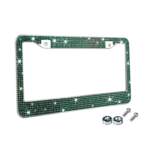 TZARROT Bling License Plate Frame for Women, Green Diamond Rhinestone License Plate Frame Emerald Bling Car Accessories for Women Girls, Bedazzled Sparkly - color: Emerald Green, size: 1pc
