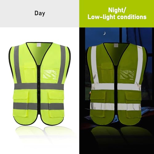 High Visibility Vest Safety Vest with Pockets and Zipper Meets ANSI/ISEA Standard(1 Pack 5 Pack) - color: Yellow-green, size: 3X-Large