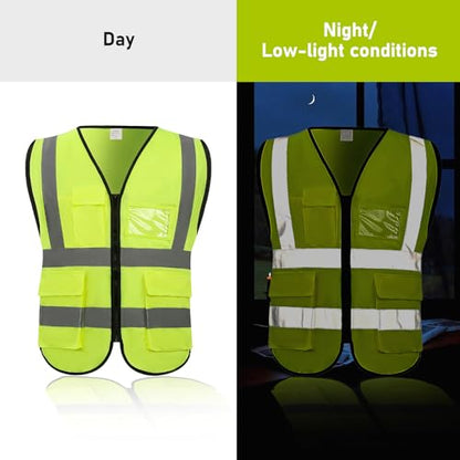 High Visibility Vest Safety Vest with Pockets and Zipper Meets ANSI/ISEA Standard(1 Pack 5 Pack) - color: Yellow-green, size: 3X-Large