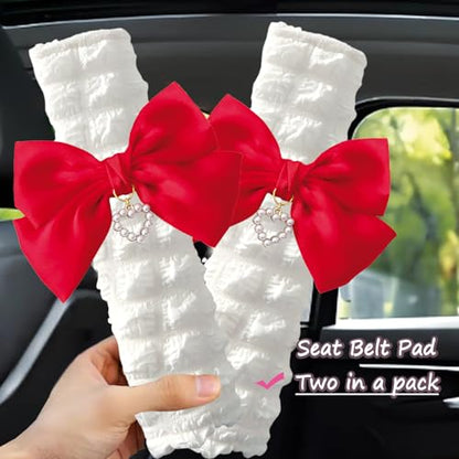 Fashion Big Bow Car Seat Belt Cover Pads (2 in a Pack), Car Accessories Seat Belt Shoulder Strap Protector Universal Seat Belt Cover (red) - color: red