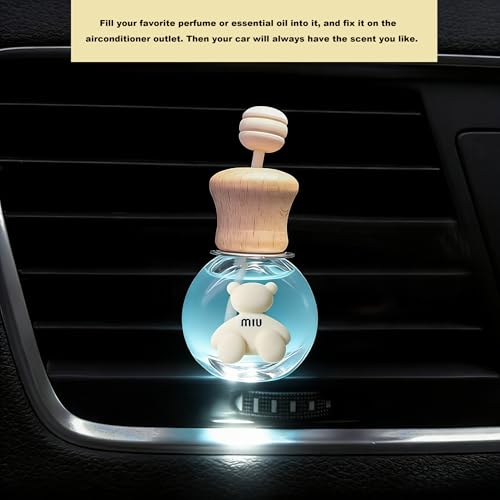 2 Pack Car Air Freshener Diffuser Bottle Refillable Empty Glass Perfume Bottle with Vent Clip, Drift Car Air Freshener Clip Essential Oil Diffuser for Car Oil Diffusers Interior Decor-A3 - size: Bear-A3 - 2PCS
