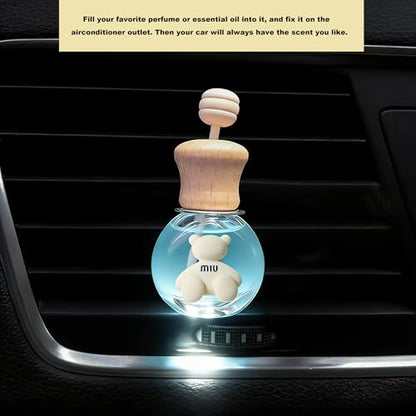2 Pack Car Air Freshener Diffuser Bottle Refillable Empty Glass Perfume Bottle with Vent Clip, Drift Car Air Freshener Clip Essential Oil Diffuser for Car Oil Diffusers Interior Decor-A3 - size: Bear-A3 - 2PCS