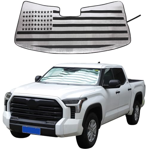 Car Front Windshield Sunshade Compatible with Toyota Tundra/Sequoia 2022-2026, Windshield Sunshades Foldable Reflective Sun Visor for UV Rays & Sun Heat Protection Car USA Flag Pattern Accessories - color: Silver(B)