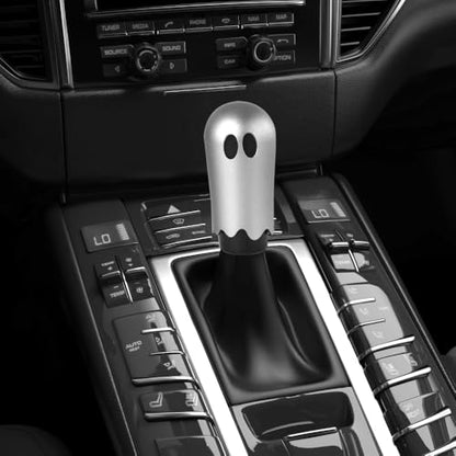 Ghost Shift Knob, Aluminum Weighted Automotive Gear Shift Manual knobs Lever with 3 Threaded Adapters M8 M10 M12 x 1.25, Universal for Vehicle Funny Cool Spooky Car Accessories (Silver) - color: Silver