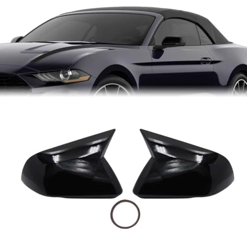 2PCS Mirror Cover Compatible with Ford Mustang 2015-2025 Accessories Car Ox Horn Side Rearview Mirror Cap Cover Wing Protect Decorate Covers With Turn Signal Light (Glossy Black) - color: Glossy Black, size: With Mirror Turn Signal