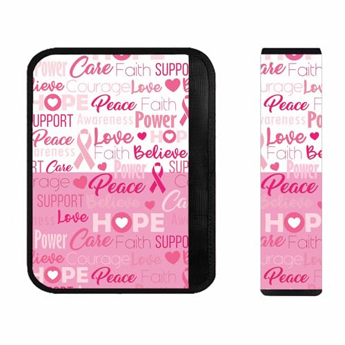 Gradient Pink Ribbon Car Seat Belt Covers, Breast Cancer Survivor Awareness Universal Car Seat Strap Covers Neck Cover Car Seat Straps Shoulder Protectors Car Accessories for Women Girls Ladies - color: Gradient Breast Cancer