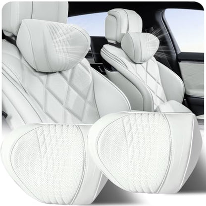 Car Neck Pillow 2-Pack - Premium Memory Foam Headrest with Soft Nappa Leather Feel, Ergonomic Support for Long Drives, Fits Most Vehicles (2, Grey) - color: Grey