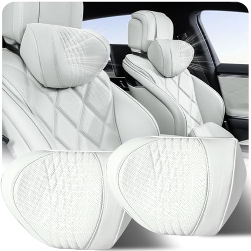 Car Neck Pillow 2-Pack - Premium Memory Foam Headrest with Soft Nappa Leather Feel, Ergonomic Support for Long Drives, Fits Most Vehicles (2, Grey) - color: Grey