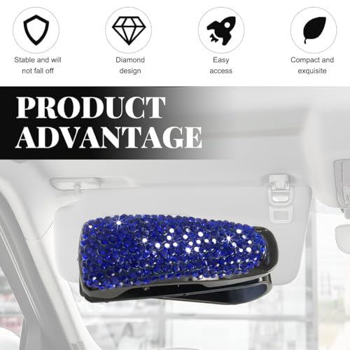 Wevdn 2 PCS Car Sun Visor Glasses Holder, Fashion Bling Car Eyeglasses Sunglasses Hanger for Women Girls, Glasses Holder Clip Hanger Mount with Ticket Card Clip, Car Accessories (Dark Blue) - color: Dark Blue