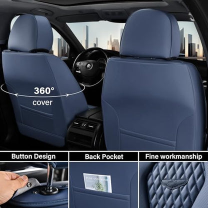 Coverado Seat Covers, Car Seat Covers Full Set, Blue Car Seat Cover, Car Seat Covers Front Seats Back Seat Cover, Waterproof Car Seat Cushion,Leather Seat Covers Seat Protector Universal Fit Most Cars - color: Blue, size: FullSet