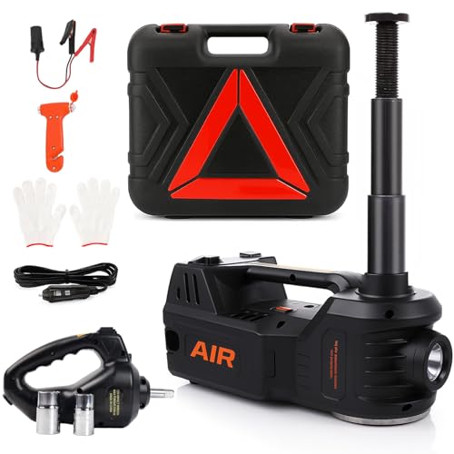 STANDTALL Electric Car Jack Kit 5 Ton 12V Hydraulic Floor Jack with Impact Wrench and Tire Inflator Pump Lift Jack with LED Light for SUV Sedan Truck Road Emergency Tire Change - color: Black Jack+Portable Wrench