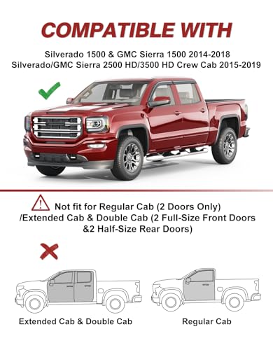 Outside-Mount Window Rain Guards Fit for Chevrolet (Chevy) Silverado&GMC Sierra 1500 2500HD 3500HD Crew Cab 2014-2018, Extra Durable Window Visors Deflector Dark Smoke Vent Shades Car 4-pcs - size: 14-18 Silverado/Sierra 1500 2500HD 3500HD Crew Cab