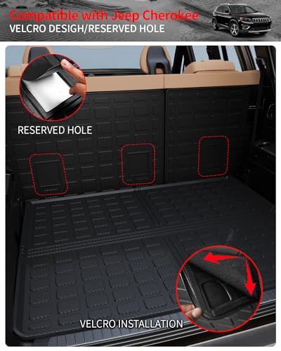 Cargo Mat Compatible with 2019-2023 Jeep Cherokee (Not Grand Cherokee) Cargo Liner Trunk Mat TPE Back Seat Cover Protector 2022 Cherokee Accessories (Trunk Mat+Backrest Mats) - style: For Jeep Cherokee | 2019-2023