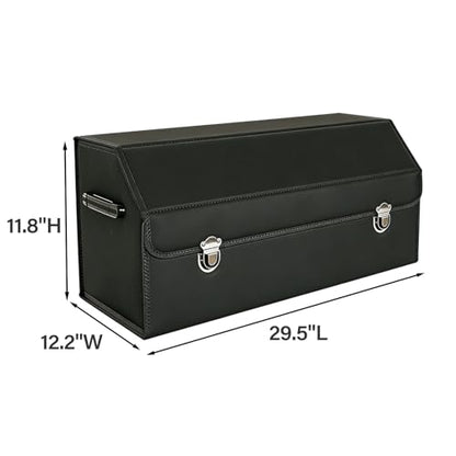 Car Organizers for Trunk for Suv Sedan, Leather Storage Box,Collapsible and Adjustable Black 14.9" L*12.2" W*11.8" H (29.5" L*12.2" W*11.8" H) - size: 29.5"L*12.2"W*11.8" H