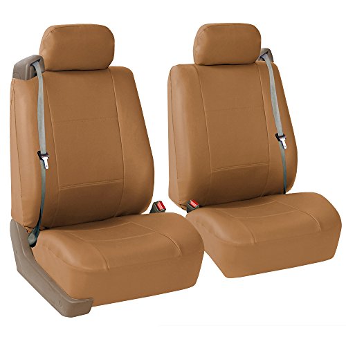 FH Group Front Set Faux Leather Car Seat Covers for Low Back Seat with Removable Headrest, Universal Fit, Airbag Compatible Seat Cover for SUV, Van, Tan - color: Tan