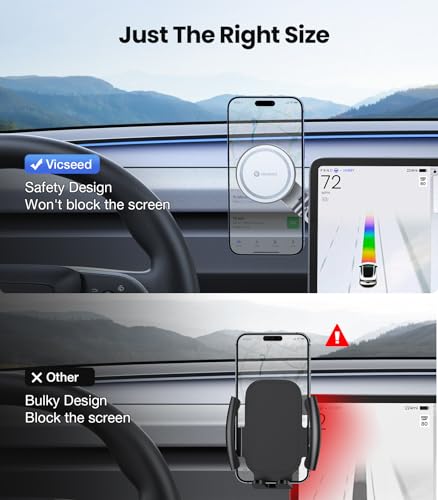VICSEED Tesla Phone Mount【Strongest Magnet Power】 Foldable Hidden Tesla Phone Holder Fit for All Phones, Tesla Model 3/Y/Cybertruck Accessories, Tesla Model 3 Model Y for MagSafe Car Mount - White - color: Pearl White