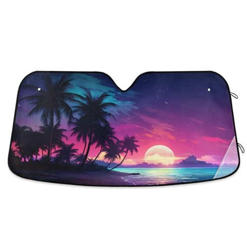 Windshield Sun Shade Palm Tree Beach Tropical Front Window Block UV Shades Visor Reflective Retractable for Car SUV Trucks - color: A015