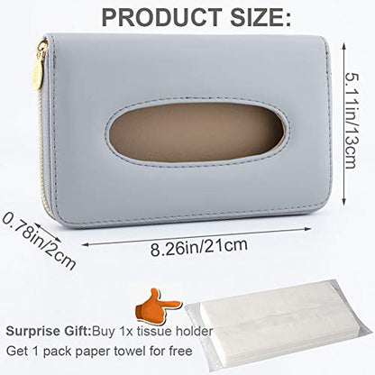 Car Sun Visor Tissue Holder, Napkin Holder, PU Leather Backseat Tissue Case Holder for Car Vehicle with Zipper (Grey) - color: Grey