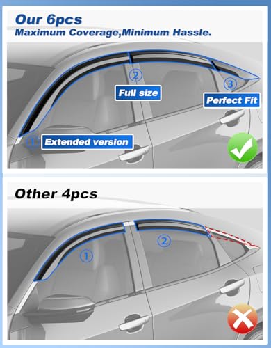6-PCS Extra-Thick Rain Guards Fit for Honda Civic Sedan 4dr LX 2016-2021 Extra Durable Tape-on Window Rain Guard Window Deflectors Vent Shades Window Visor Vent Visors Exterior - size: Fit for 2016-2021 Honda Civic Sedan 4dr LX