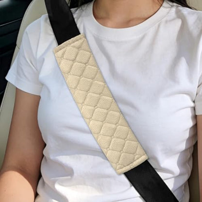 2PCS Car Seat Belt Pads Cover, Fluffy Car Seatbelt Covers, Soft Car Seat Belt Strap Cushion Protect Your Neck and Shoulder, Driving Seat Belt Shoulder Strap Cover for Most Autos (Beige) - color: Beige