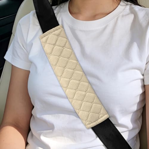 2PCS Car Seat Belt Pads Cover, Fluffy Car Seatbelt Covers, Soft Car Seat Belt Strap Cushion Protect Your Neck and Shoulder, Driving Seat Belt Shoulder Strap Cover for Most Autos (Beige) - color: Beige